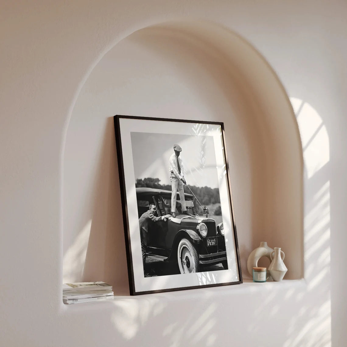 Vintage Golfer Teeing on Car Wall Art