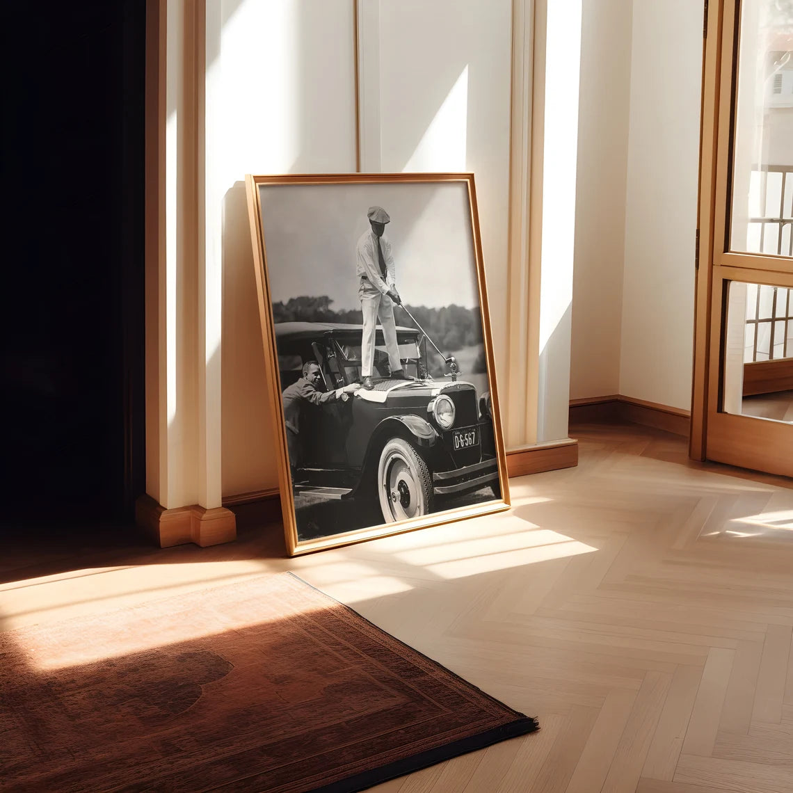 Vintage Golfer Teeing on Car Wall Art