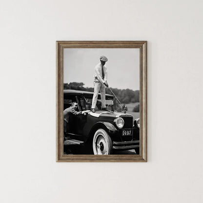 Vintage Golfer Teeing on Car Wall Art