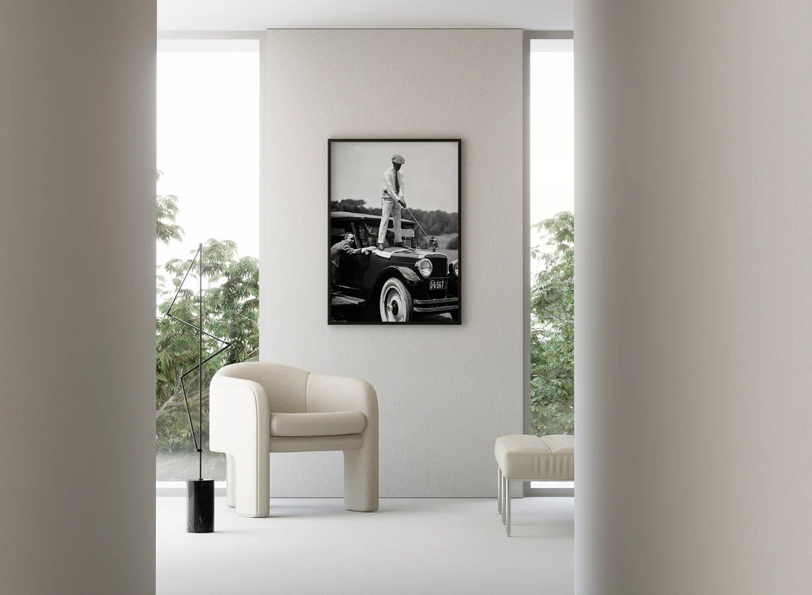 Vintage Golfer Teeing on Car Wall Art